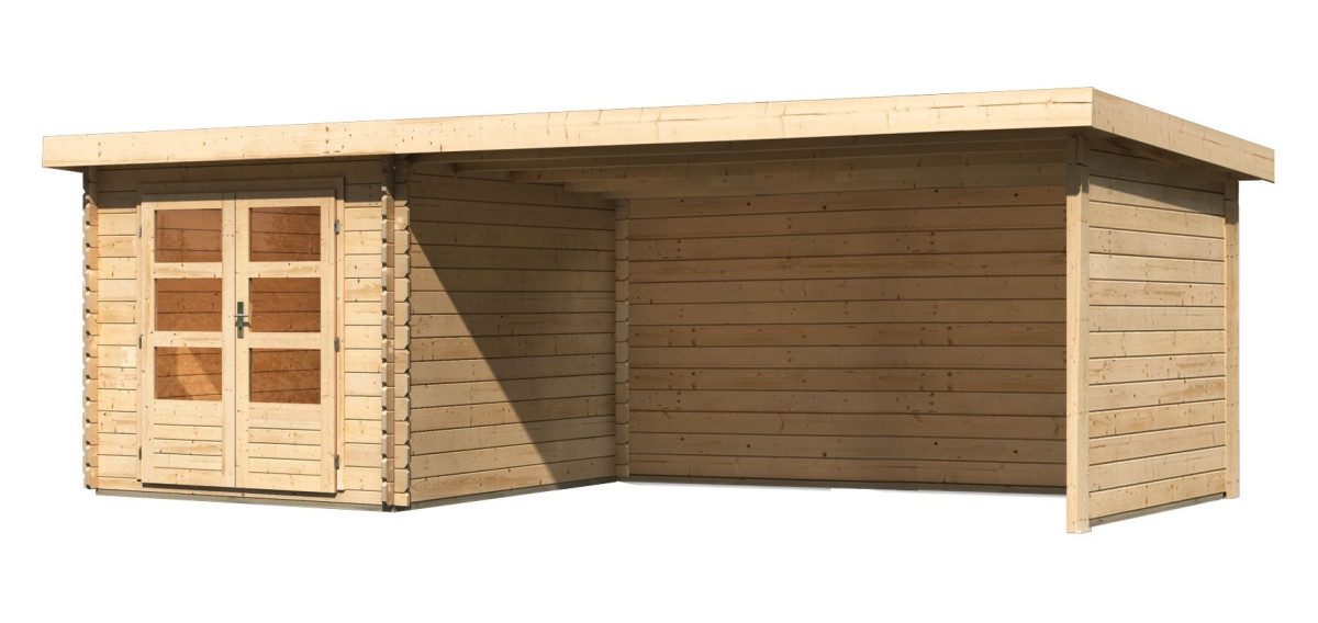 Dřevěný domek KARIBU BASTRUP 4 + přístavek 400 cm včetně zadní a boční stěny (9307) natur LG3016