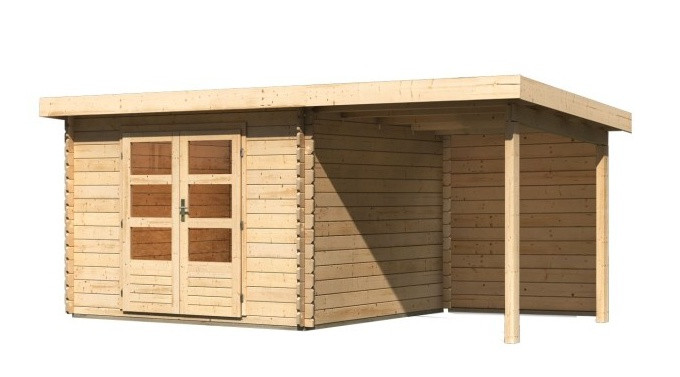 Dřevěný domek KARIBU BASTRUP 5 + přístavek 200 cm včetně zadní stěny (9309) natur LG3017