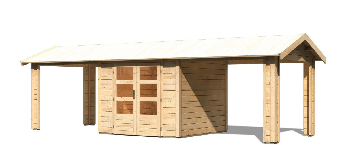 Dřevěný domek KARIBU THERES 3 vč. dvou přístavku (31456) natur LG3150