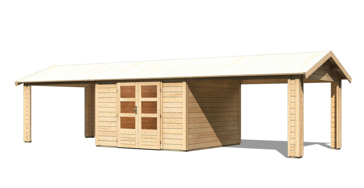 Dřevěný domek KARIBU THERES 7 vč. dvou přístavku (31460) natur LG3156