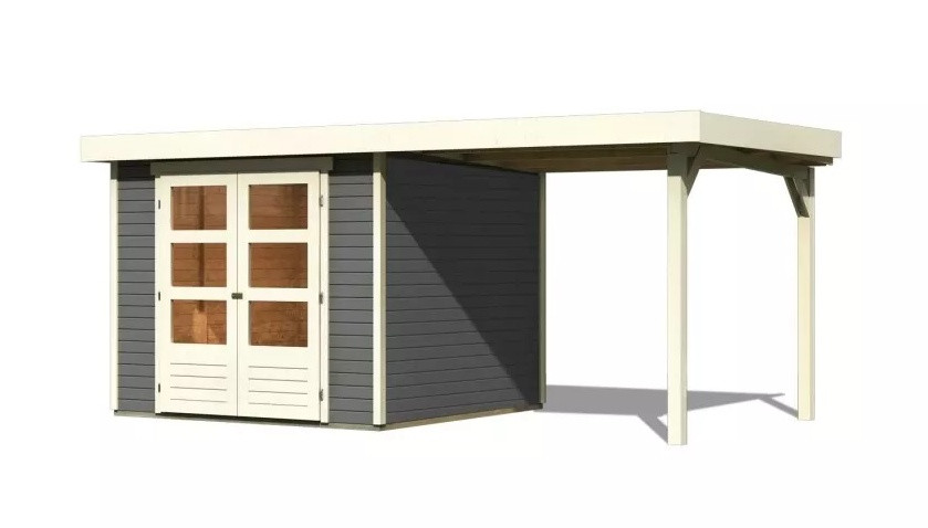 Dřevěný domek KARIBU ASKOLA 3,5 + přístavek 240 cm (9144) šedý LG3187