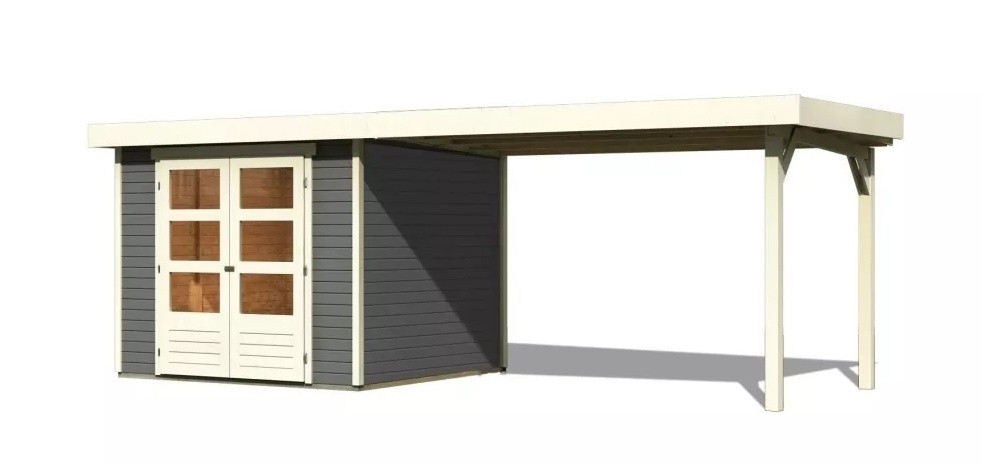 Dřevěný domek KARIBU ASKOLA 3,5 + přístavek 280 cm (9148) šedý LG3190