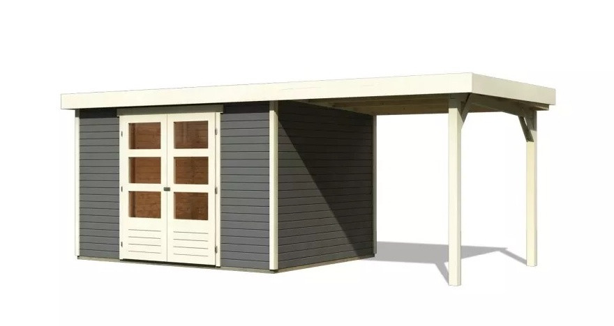 Dřevěný domek KARIBU ASKOLA 5 + přístavek 240 cm (9154) šedý LG3195