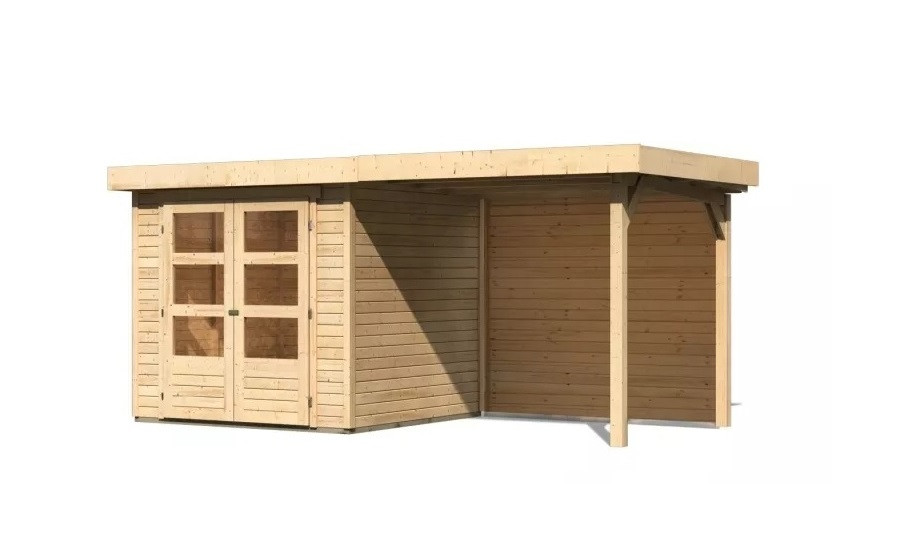 Dřevěný domek KARIBU ASKOLA 2 + přístavek 240 cm včetně zadní stěny (9164) natur LG3210