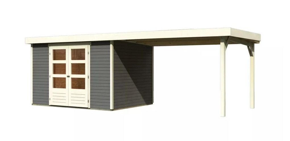 Dřevěný domek KARIBU ASKOLA 5 + přístavek 280 cm (9159) šedý LG3197