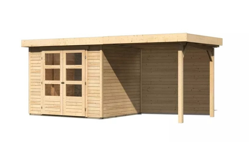 Dřevěný domek KARIBU ASKOLA 3 + přístavek 240 cm včetně zadní stěny (9170) natur LG3231