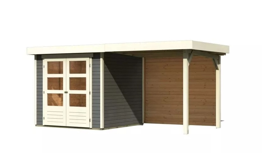 Dřevěný domek KARIBU ASKOLA 2 + přístavek 240 cm včetně zadní stěny (9165) šedý LG3211