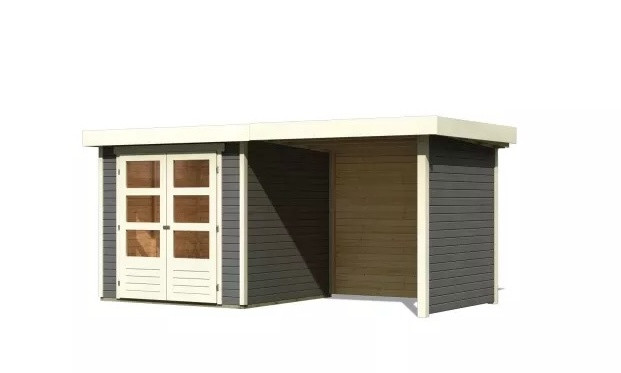 Dřevěný domek KARIBU ASKOLA 2 + přístavek 240 cm včetně zadní a boční stěny (82906) šedý LG3214