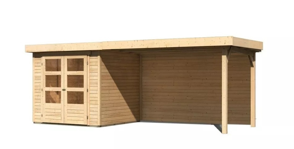 Dřevěný domek KARIBU ASKOLA 2 + přístavek 280 cm včetně zadní stěny (9167) natur LG3218