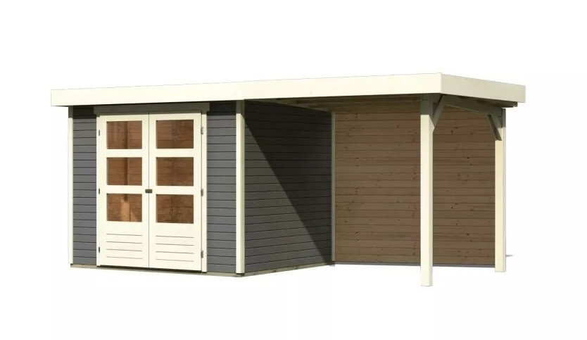 Dřevěný domek KARIBU ASKOLA 3 + přístavek 240 cm včetně zadní stěny (9171) šedý LG3232