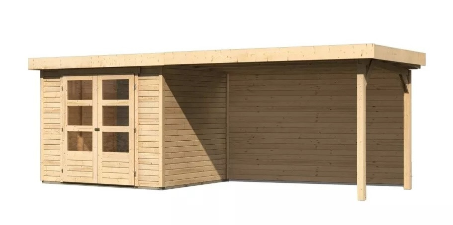 Dřevěný domek KARIBU ASKOLA 3 + přístavek 280 cm včetně zadní stěny (9173) natur LG3237