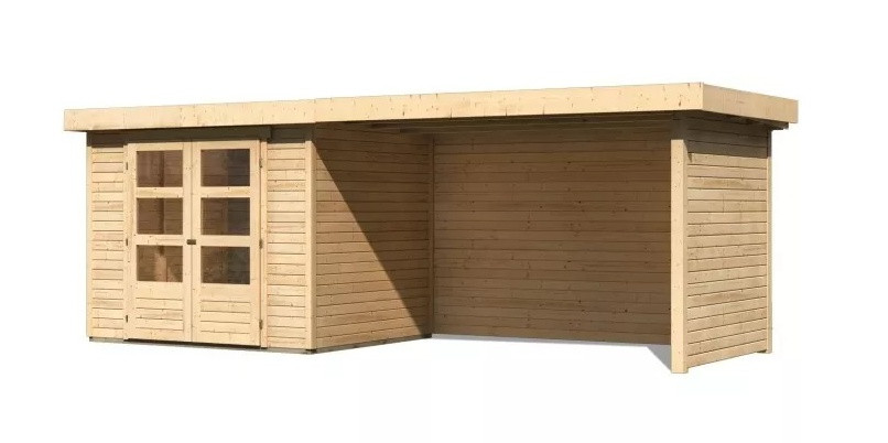 Dřevěný domek KARIBU ASKOLA 3 + přístavek 280 cm včetně zadní a boční stěny (77727) natur LG3240