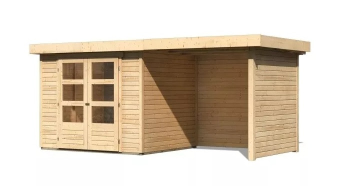 Dřevěný domek KARIBU ASKOLA 3 + přístavek 240 cm včetně zadní a boční stěny (77725) natur LG3234