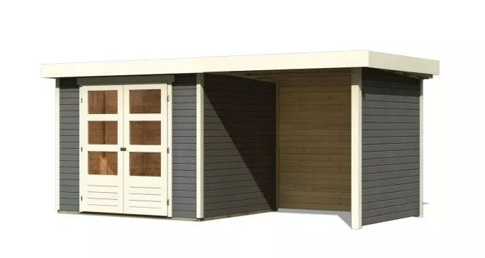 Dřevěný domek KARIBU ASKOLA 3 + přístavek 240 cm včetně zadní a boční stěny (82923) šedý LG3235