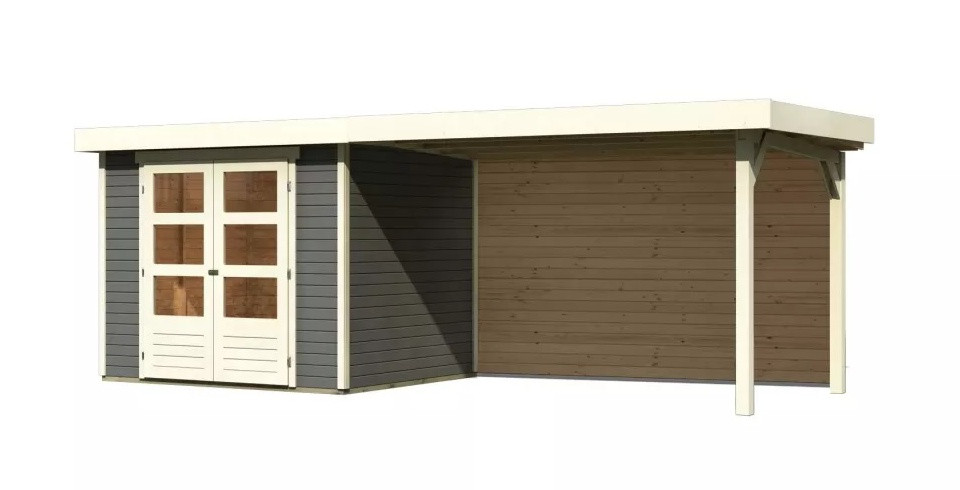 Dřevěný domek KARIBU ASKOLA 3 + přístavek 280 cm včetně zadní stěny (9174) šedý LG3238