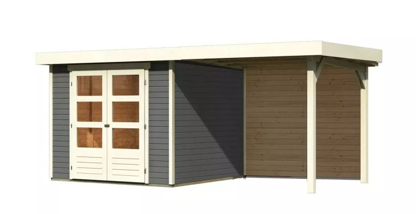 Dřevěný domek KARIBU ASKOLA 3,5 + přístavek 240 cm včetně zadní stěny (9145) šedý LG3244