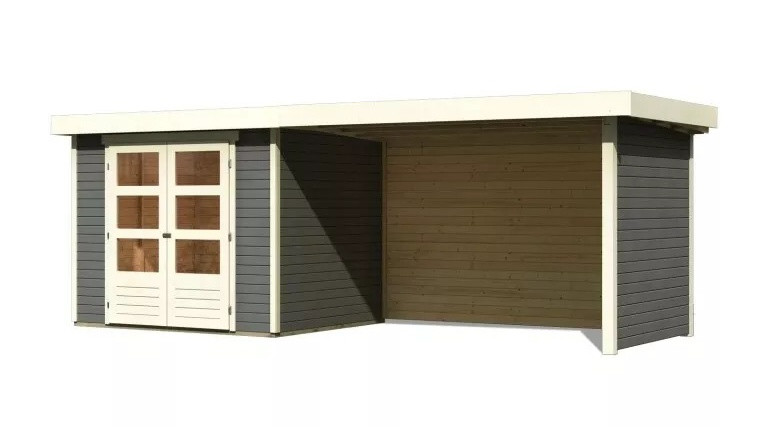 Dřevěný domek KARIBU ASKOLA 3 + přístavek 280 cm včetně zadní a boční stěny (82925) šedý LG3241