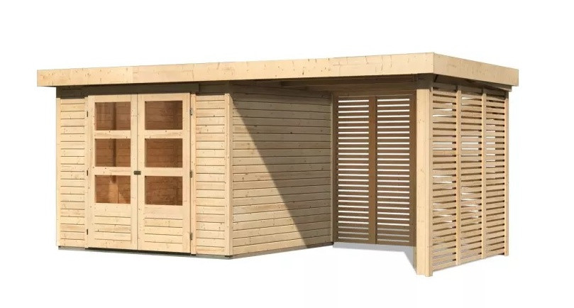 Dřevěný domek KARIBU ASKOLA 3,5 + přístavek 240 cm včetně zadní a boční stěny (9147) natur LG3248