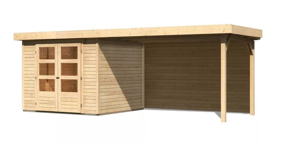 Dřevěný domek KARIBU ASKOLA 3,5 + přístavek 280 cm včetně zadní stěny (9149) natur LG3250