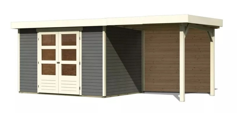 Dřevěný domek KARIBU ASKOLA 4 + přístavek 240 cm včetně zadní stěny (9178) šedý LG3259