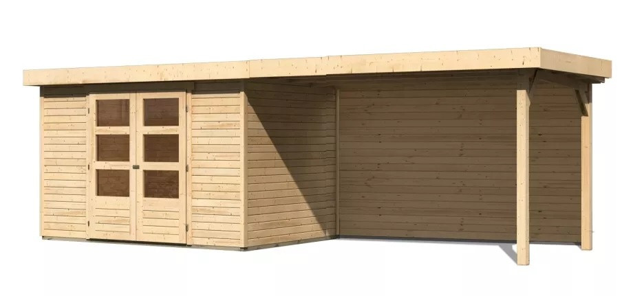 Dřevěný domek KARIBU ASKOLA 4 + přístavek 280 cm včetně zadní stěny (9180) natur LG3267