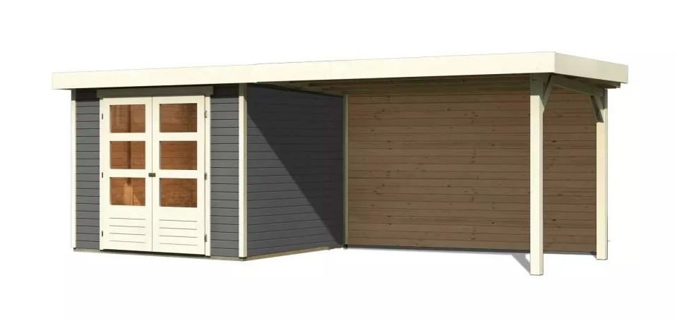 Dřevěný domek KARIBU ASKOLA 3,5 + přístavek 280 cm včetně zadní stěny (9150) šedý LG3251