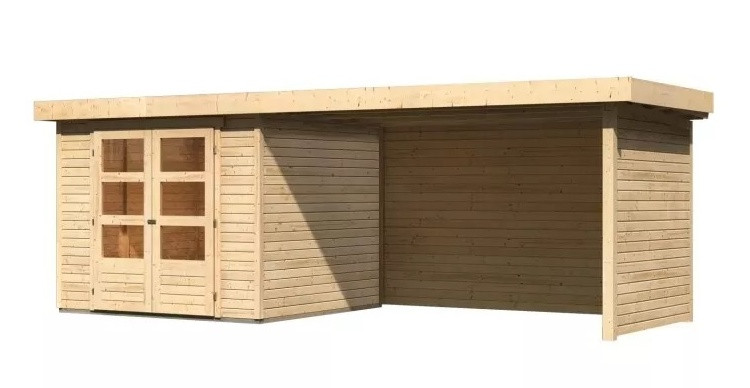 Dřevěný domek KARIBU ASKOLA 3,5 + přístavek 280 cm včetně zadní a boční stěny (77721) natur LG3252