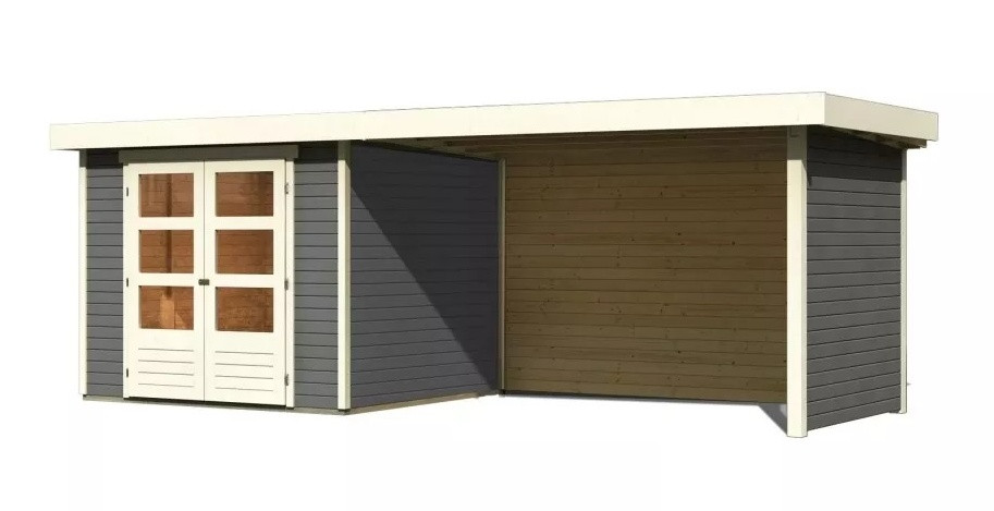 Dřevěný domek KARIBU ASKOLA 3,5 + přístavek 280 cm včetně zadní a boční stěny (9151) šedý LG3253