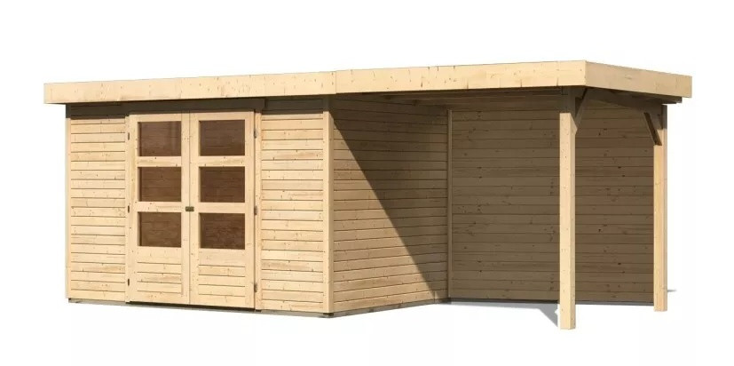 Dřevěný domek KARIBU ASKOLA 4 + přístavek 240 cm včetně zadní stěny (9177) natur LG3258