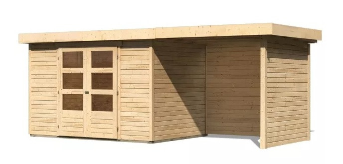 Dřevěný domek KARIBU ASKOLA 4 + přístavek 240 cm včetně zadní a boční stěny (77732) natur LG3261
