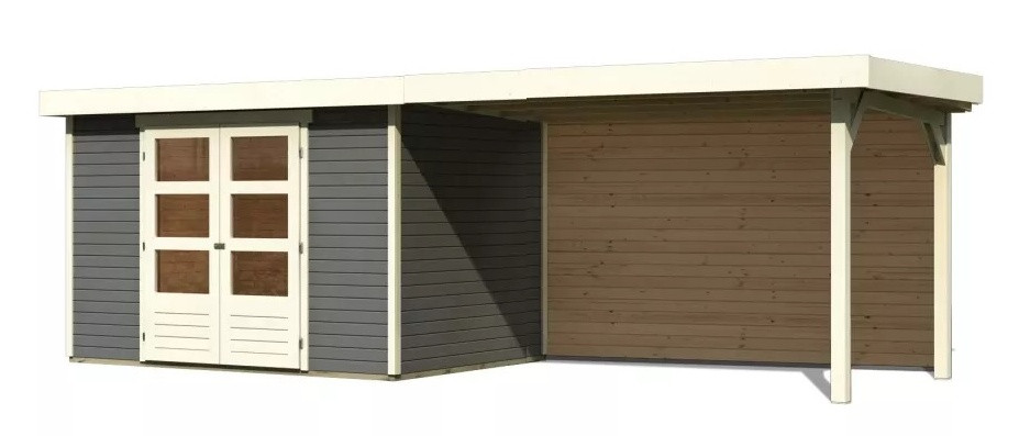 Dřevěný domek KARIBU ASKOLA 4 + přístavek 280 cm včetně zadní stěny (9181) šedý LG3268