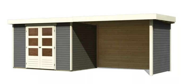 Dřevěný domek KARIBU ASKOLA 4 + přístavek 280 cm včetně zadní a boční stěny (92074) šedý LG3272