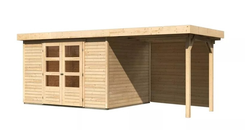 Dřevěný domek KARIBU ASKOLA 5 + přístavek 240 cm včetně zadní stěny (9155) natur LG3275