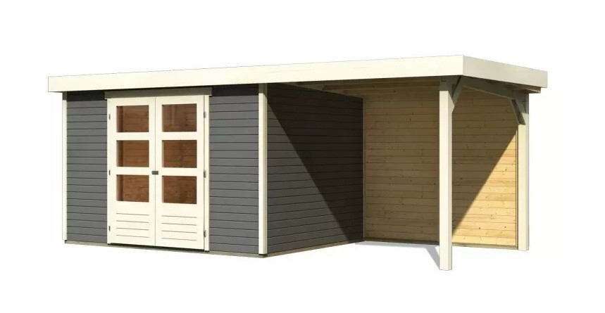Dřevěný domek KARIBU ASKOLA 5 + přístavek 240 cm včetně zadní stěny (9156) šedý LG3276