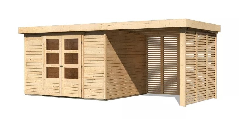 Dřevěný domek KARIBU ASKOLA 5 + přístavek 240 cm včetně zadní a boční stěny (9158) natur LG3279