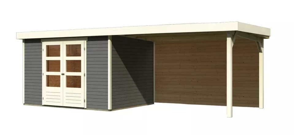 Dřevěný domek KARIBU ASKOLA 5 + přístavek 280 cm včetně zadní stěny (9161) šedý LG3281