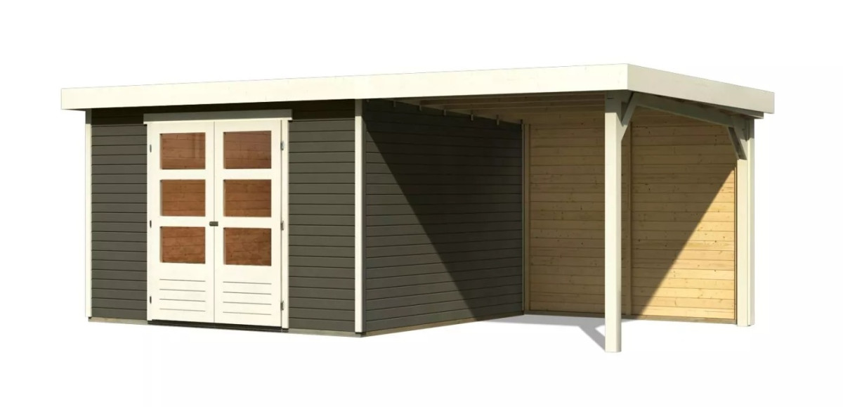 Dřevěný domek KARIBU ASKOLA 6 + přístavek 240 cm včetně zadní stěny (23505) šedý LG3286