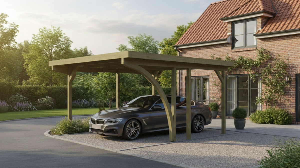 Carport KARIBU CLASSIC 1B 61950 ocelové střešní panely LG3352