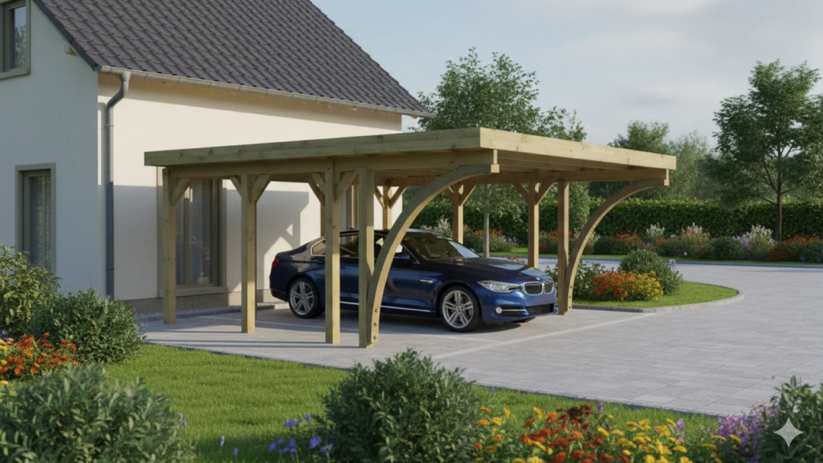 Carport KARIBU CLASSIC 2C 61969 ocelové střešní panely LG3356
