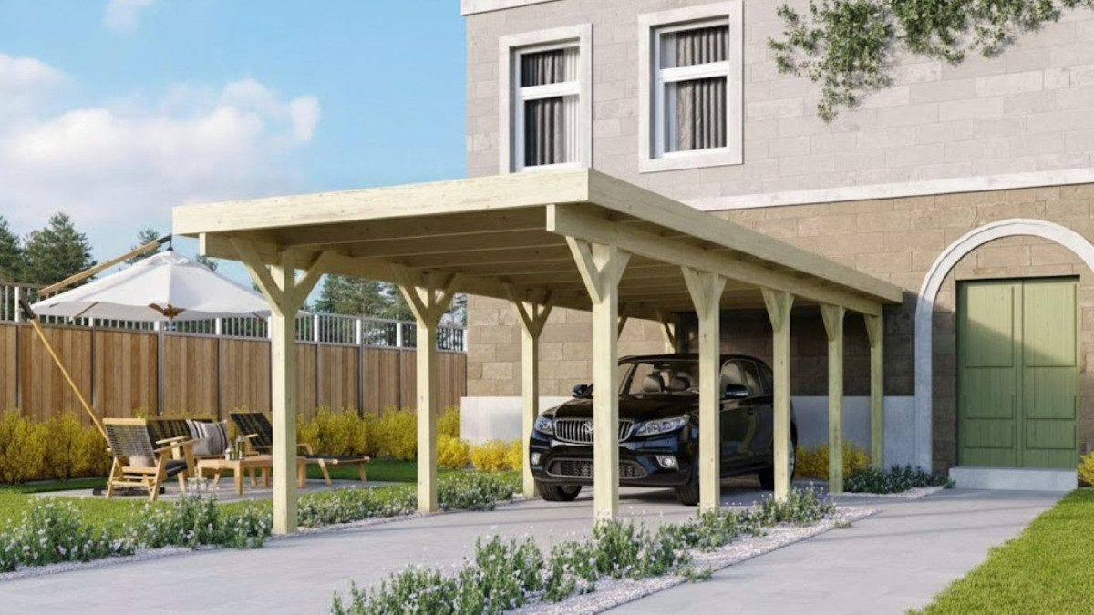 Carport KARIBU CLASSIC 3A 61970 ocelové střešní panely LG3357