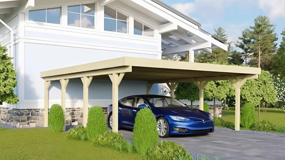 Carport KARIBU CLASSIC 2A 61975 ocelové střešní plechy LG3363