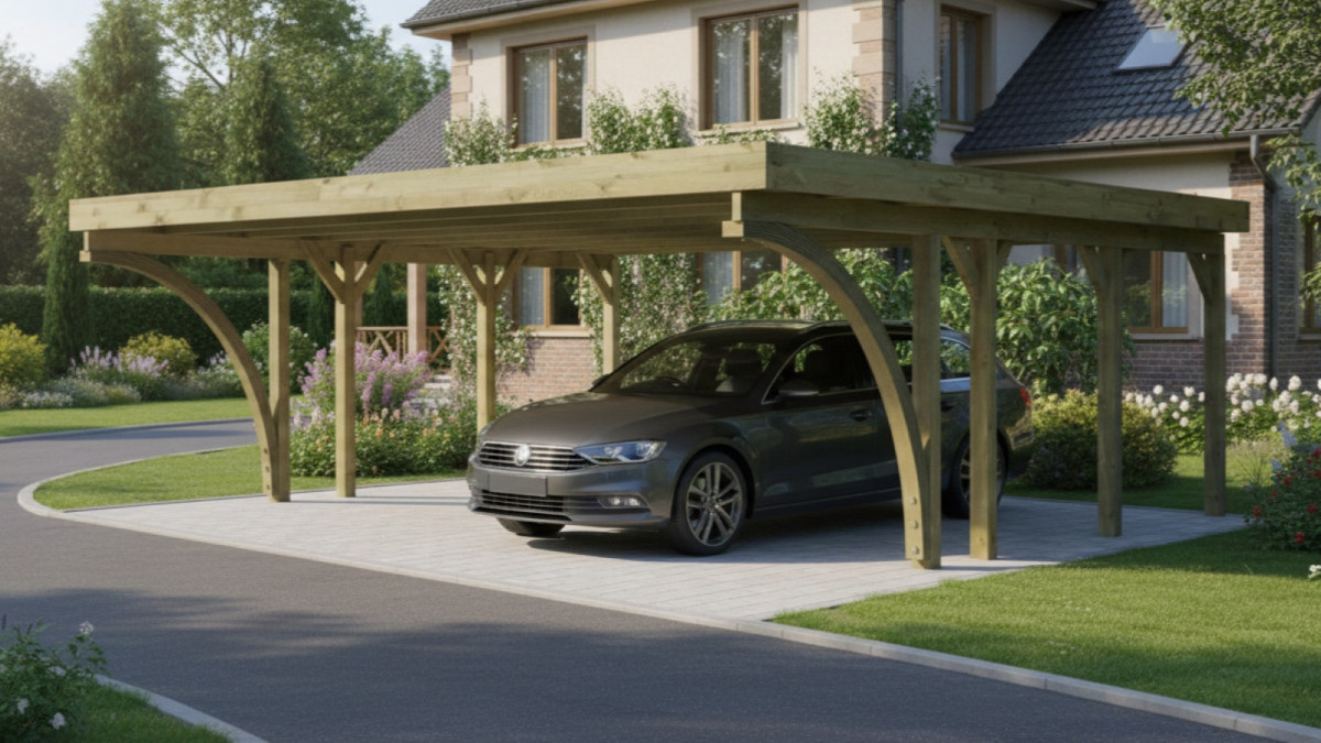 Carport KARIBU CLASSIC 2C 61977 ocelové střešní plechy LG3365
