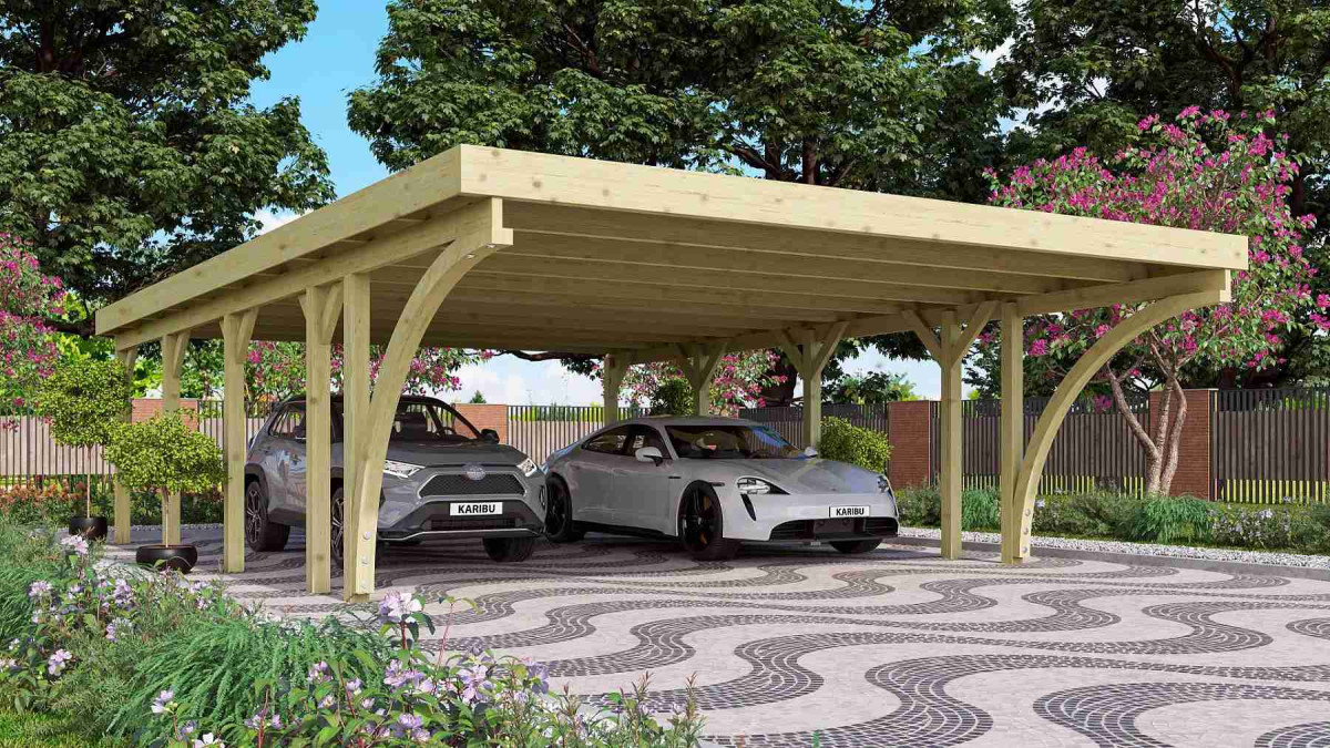 Carport KARIBU CLASSIC 3C 61980 ocelové střešní plechy LG3368