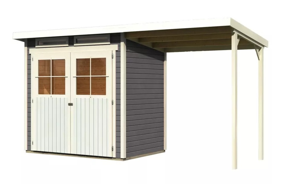 Dřevěný domek KARIBU GLUCKSBURG 2 + přístavek 190 cm (83230) šedý LG3490