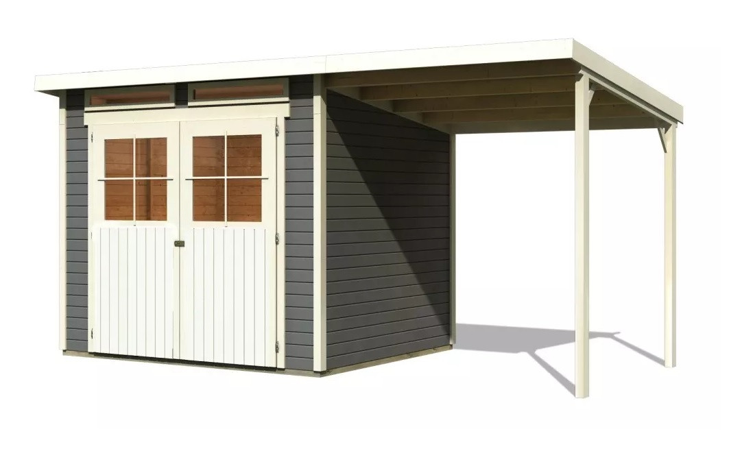Dřevěný domek KARIBU GLUCKSBURG 4 + přístavek 190 cm (83233) šedý LG3499