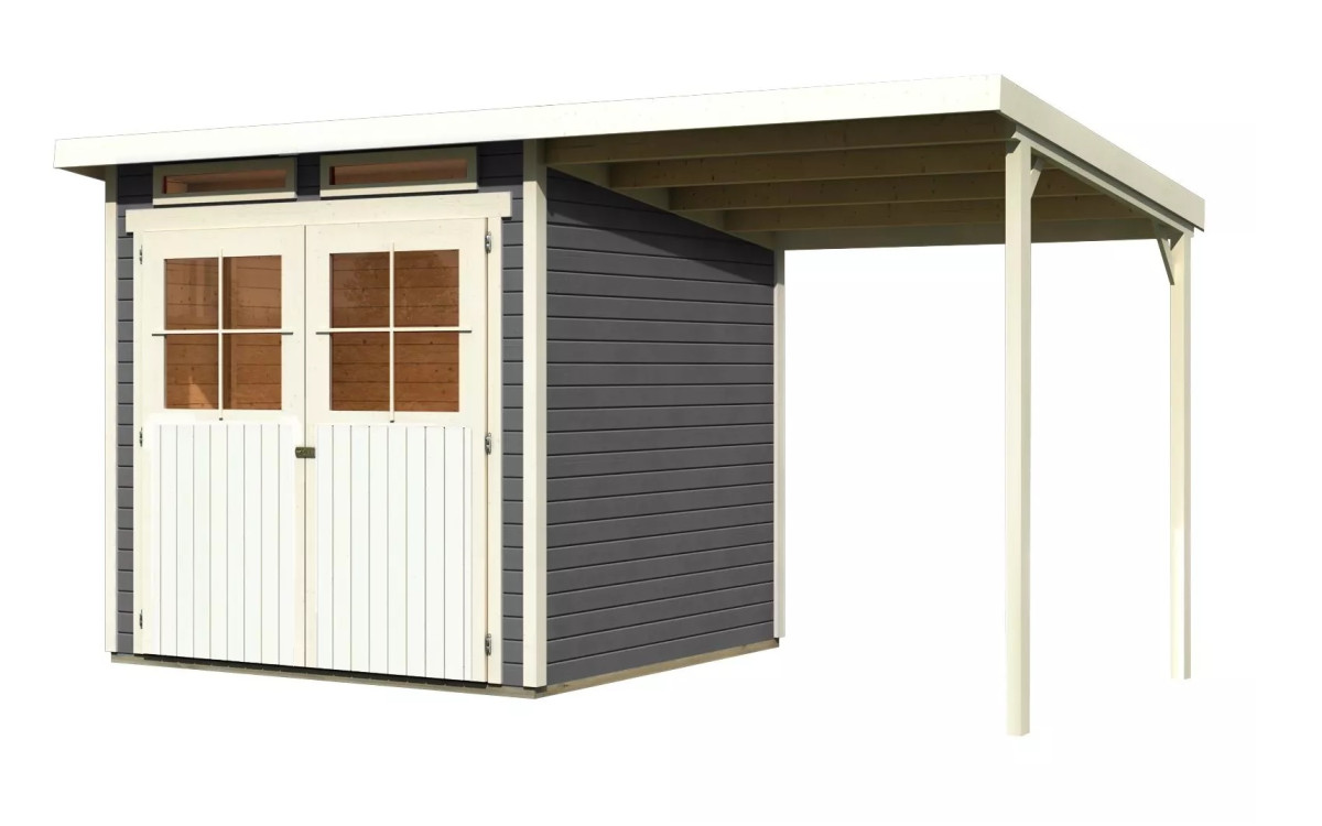 Dřevěný domek KARIBU GLUCKSBURG 3 + přístavek 190 cm (68769) šedý LG3495