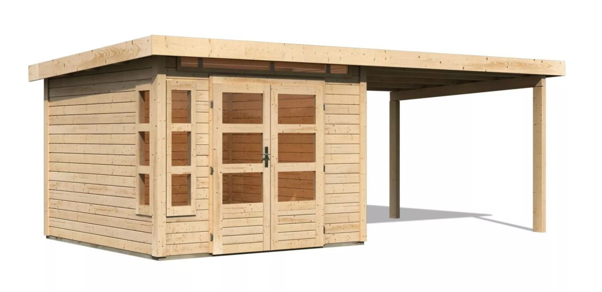 Dřevěný domek KARIBU KASTORF 6 + přístavek 320 cm (31542) natur LG3575