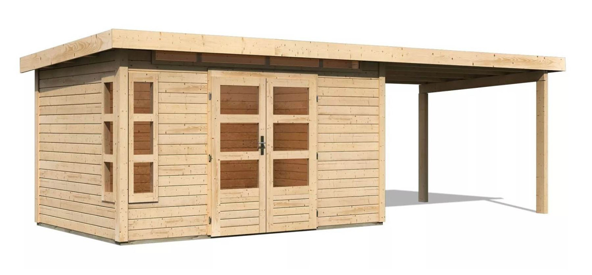 Dřevěný domek KARIBU KASTORF 7 + přístavek 320 cm (31556) natur LG3583