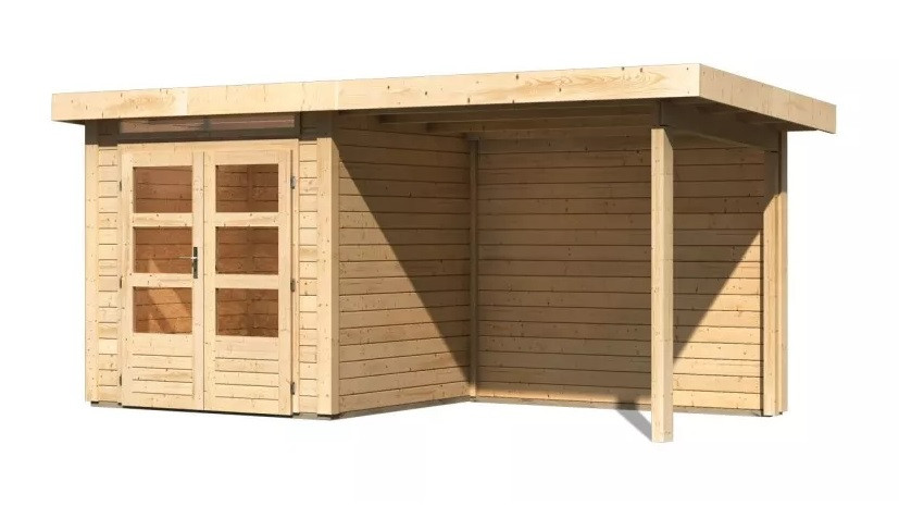 Dřevěný domek KARIBU KANDERN 1 + přístavek 235 cm včetně zadní stěny (23607) natur LG3529