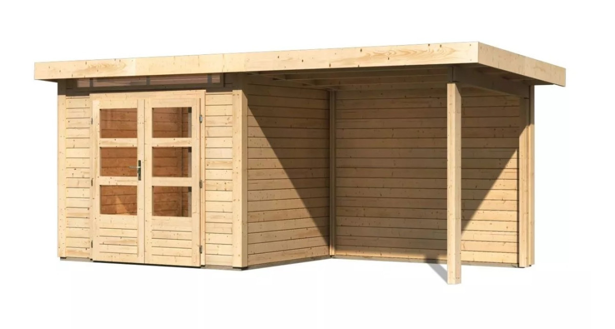 Dřevěný domek KARIBU KANDERN 2 + přístavek 235 cm včetně zadní stěny (23610) natur LG3534